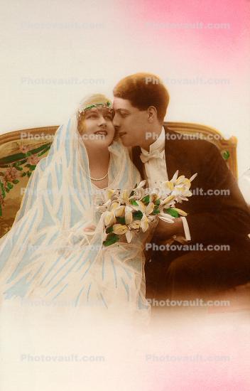 Wedding, Newly Wed Married Couple, RPPC, Paris, France, 1920's