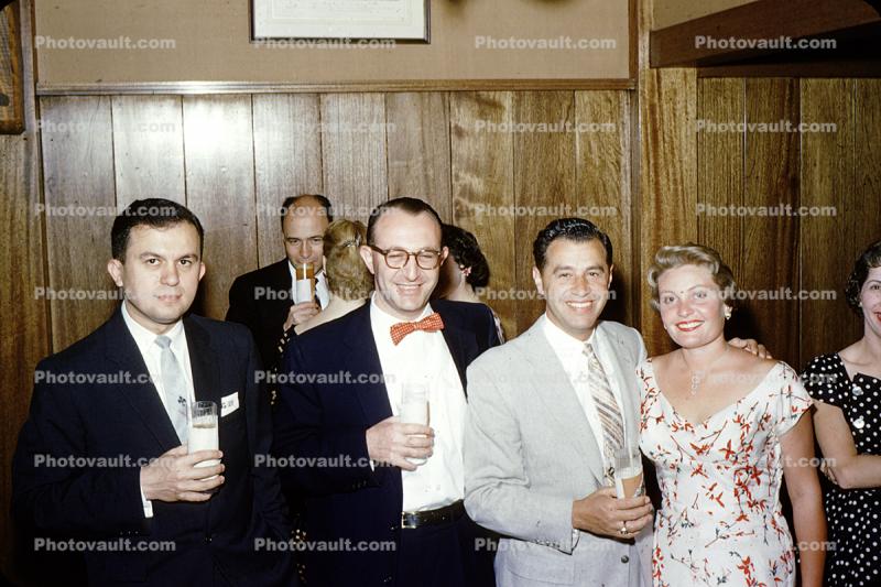 Wedding Reception, smiling men, guests, woman, 1940s