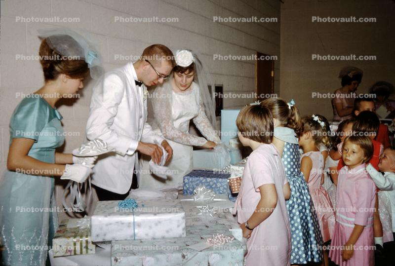 Bride and Groom opening gifts, girls, Frank Duffy, Hobart Indiana