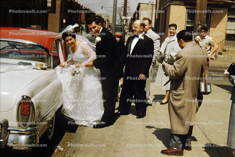 Wedding Couple enters Car, 1950s