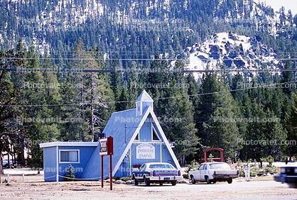 A-frame, Building, trees, Car, Automobile, Vehicle, South Lake Tahoe, 1980s
