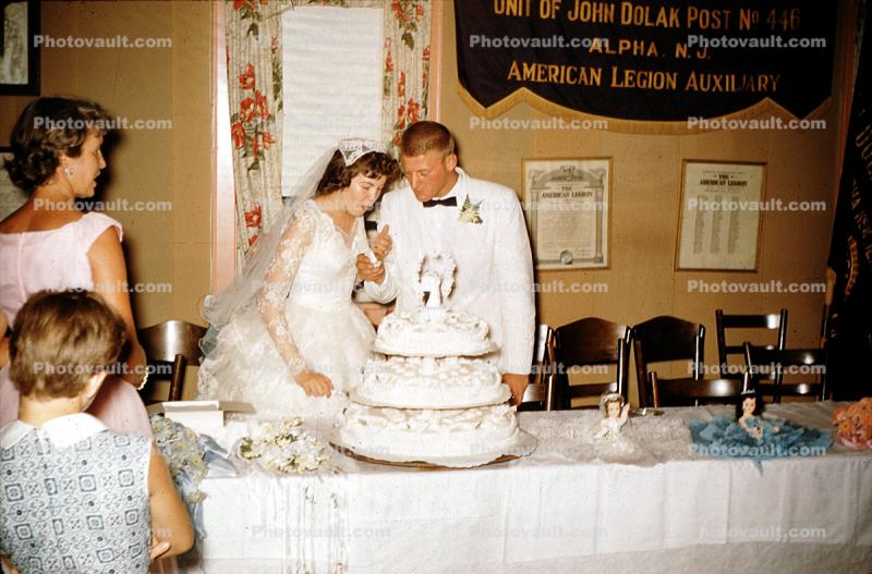 Cake Cutting, Bride and Groom, 1950s