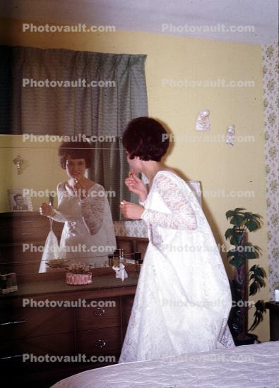 Bride, bed, bedroom, Mirror, 1960s