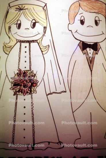 Bride and Groom, drawing, veil, 1960s