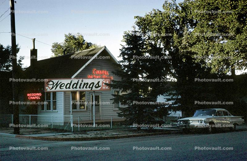 Chevy Impala, Car, Wedding Chapel, building, street, 1950s