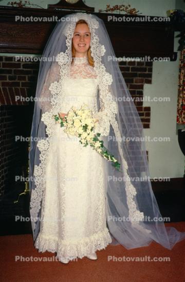 Bride, veil, flowers, 1950s