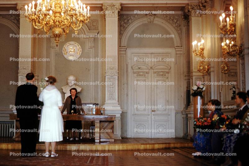 Wedding Ceremony, Bride and Groom, Palace, door, chandelier, Moscow Russia