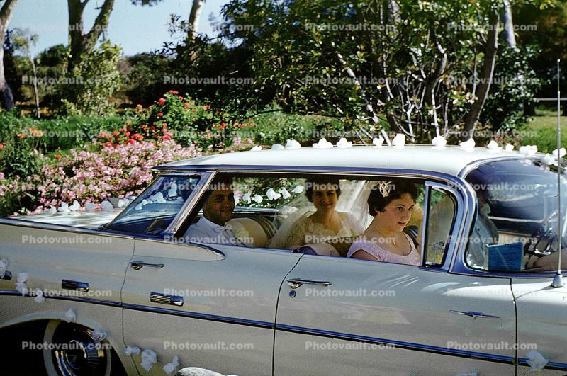 Wedding Car, Bride, Groom, 1950s