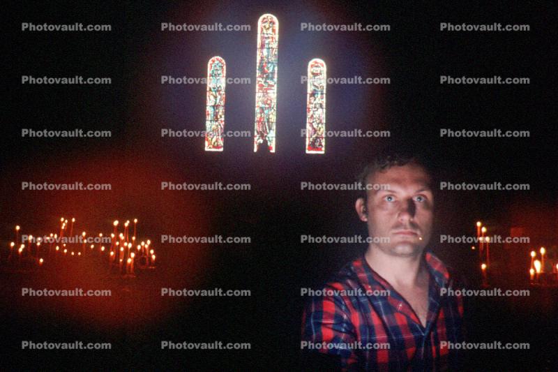 Stained Glass Window, Altar, Candles, Notre Dam, 1981, selfie, 1980s