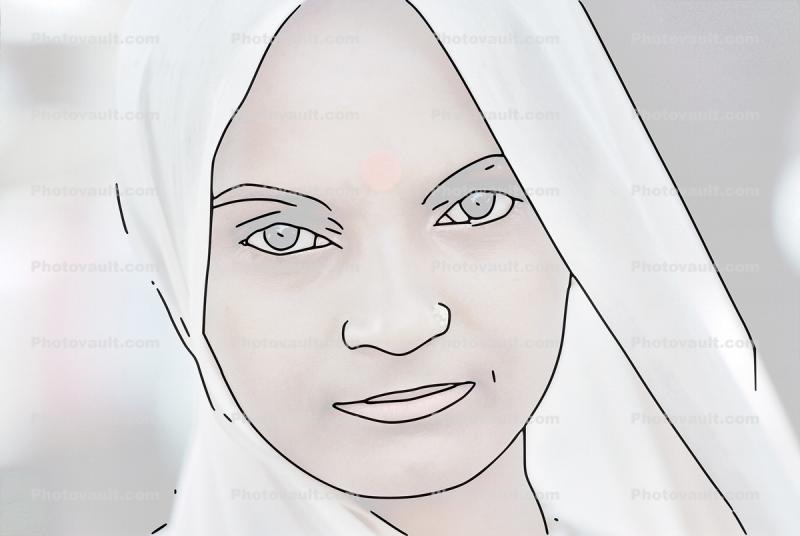 Lightly Filled in Line Drawing, Woman's Face