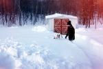 Dalmation Dog, Tool shed in the Snow, Cold, Ice, Chill, Chilly, Chilled, Frigid, Frosty, Frozen, Icy, Nippy, Snowy, Winter, Wintry, 1960s, ADSV03P14_07