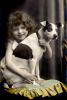Girl Loving her Dog, Pillow, Smiles, Dog, Ears, RPPC (real picture post card), 1910's