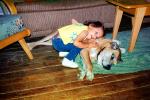 Child, Dog, Funny, loving hug, cuddle, 1950s, ADSV04P06_05