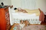 Collie, boys bedroom, sleeping, 1960s