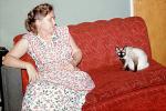 Woman, Siamese Cat, Sofa, 1940s