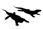 Kommodo Island silhouette, logo, Great Komodo Monitor, (Varanus komodoensis), Varanidae, Varanus, shape, ARLV01P04_09.2467M