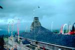 Pura Besakih, temple complex, Hindu, Hinduism, Penjors, bamboo & palm leaf flags, CADV01P03_01.3337