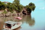 Boat, cliffs, cave, water, trees, Kupang Timor, CADV01P06_08.0895