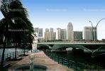 Esplanade Bridge, Arch Bridge, statues, Cityscape, Skyline, Building, Skyscraper, Downtown, Marina Bay
