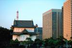 Palace, Traditional vs. Modern, highrise buildings, cityscape, skyline, Tokyo