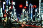 Highrise Buildings, shops, night, nighttime, Ginza District, Tokyo, CAJV01P09_02