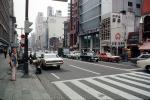 Cars, crosswalk, street, buildings, Ginza, 1970s