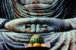 food offerings, Water melon, The Buddha at Kamakura, Kanagawa Prefecture, Japan, Offerings, Statue, CAJV03P09_01C