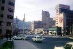 Coke, Coca Cola, cars, buildings, automobile, vehicles, Kobe, June 1970, 1970s, CAJV04P11_09