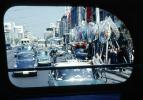 Rear View window, Cars, street, buses, Store Opening, automobile, vehicles, Taxi Cab, September 1966, 1960s