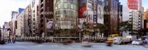Ginza District, Buildings, Shops, Stores, Traffic, cars, Panorama