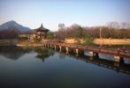 Gyeongbok Palace Pagoda, FootBridge, building, Lake, reflection, trees, river, water, Sacred Place, CAKV01P02_15.0630