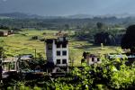 Kathmandu Valley, buildings, fields, mountains, CANV01P04_14B