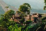 Buildings, Mountains, trees, homes, houses, cliff, Kathmandu, CANV01P05_08B