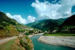 Village, River, Mountains, clouds, Araniko Highway, CANV01P08_02.3339
