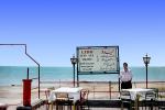 Lido, Restaurant, tables, signage, waiter, man, Dead Sea, September 1961, 1960s, CASV01P01_04