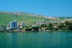 buildings, shore, shoreline, hill, skyline, harbor, docks, Tiberias, Sea of Galilee