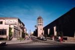 Cars, street, Bell tower, colonial church, buildings, La Serena