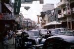 Buildings, Cars, automobile, vehicles, sidewalk, shops, stores, Downtown Panama City, 1950s