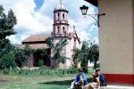 Boys, Dog, Church Tower, dome, building, Patzcuaro, Guadalajara