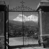 Wrought Iron Gate, Cross, Beneficencia, Snow Mountain Peaks, Andes