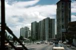 Apartment Buildings, road, boulevard, highrise, Cars, Automobiles, Vehicles