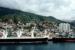Docks, harbor, hillside, waterfront, buildings, hills, mountains, city, La Guaira, Maiquetia, Venezuela, CBVV01P03_11