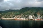 Docks, harbor, hillside, homes, waterfront, buildings, hills, mountains, city, La Guaira, Maiquetia, Venezuela, CBVV01P03_18