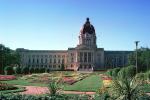 blossoming flower gardens, Legislative Building, City of Regina, landmark building, dome, Saskatchewan, CCAV01P02_14
