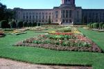 blossoming flower gardens, Legislative Building, City of Regina, landmark building, dome, Saskatchewan, CCAV01P02_15