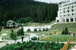 Chateau Lake Louise Hotel, Building, Lawn, Garden, Paths, Banff, Forest, 1950s, CCAV01P06_02