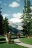 Lake, Mountains, Forest, Lawn, Path, Flowers, Banff, 1950s, CCAV01P06_19