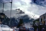Banff Avenue, Cascade Mountain, clouds, cars, automobiles, vehicles, 1970s, CCAV01P07_13