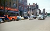 Cars, stores, FW Woolworth, Downtown Charlottetown, Prince Edward Island, PEI, July 1957, 1950s, CCEV01P01_13