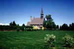 Church, Grand-Pre, Kings County, Nova Scotia, steeple, buildings, lawn, trees, CCEV01P04_05